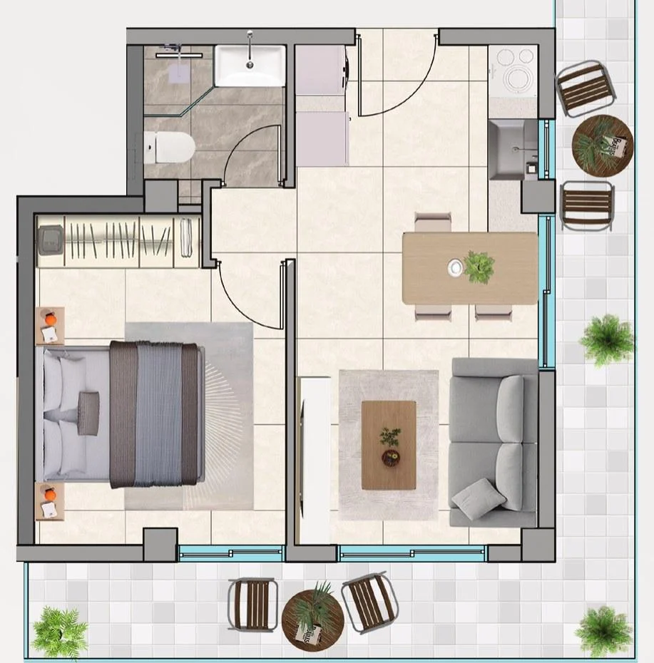 Căn A3 - một phòng ngủ, ban công 16 m2 - Orange Park NIK505